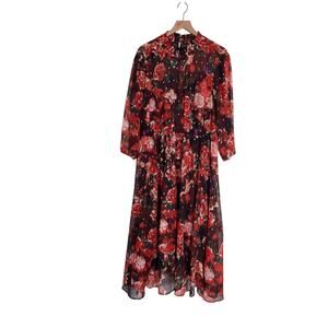 Torrid Burgundy Purple Red Floral Chiffon Mock Neck Midi Dress Womens Size 2X